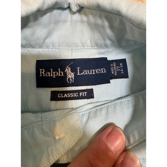 Ralph Lauren Classic Fit Oxford Shirts Men's 17 34/35 Lot of 2 Blue Yellow‎ - Picture 8 of 9